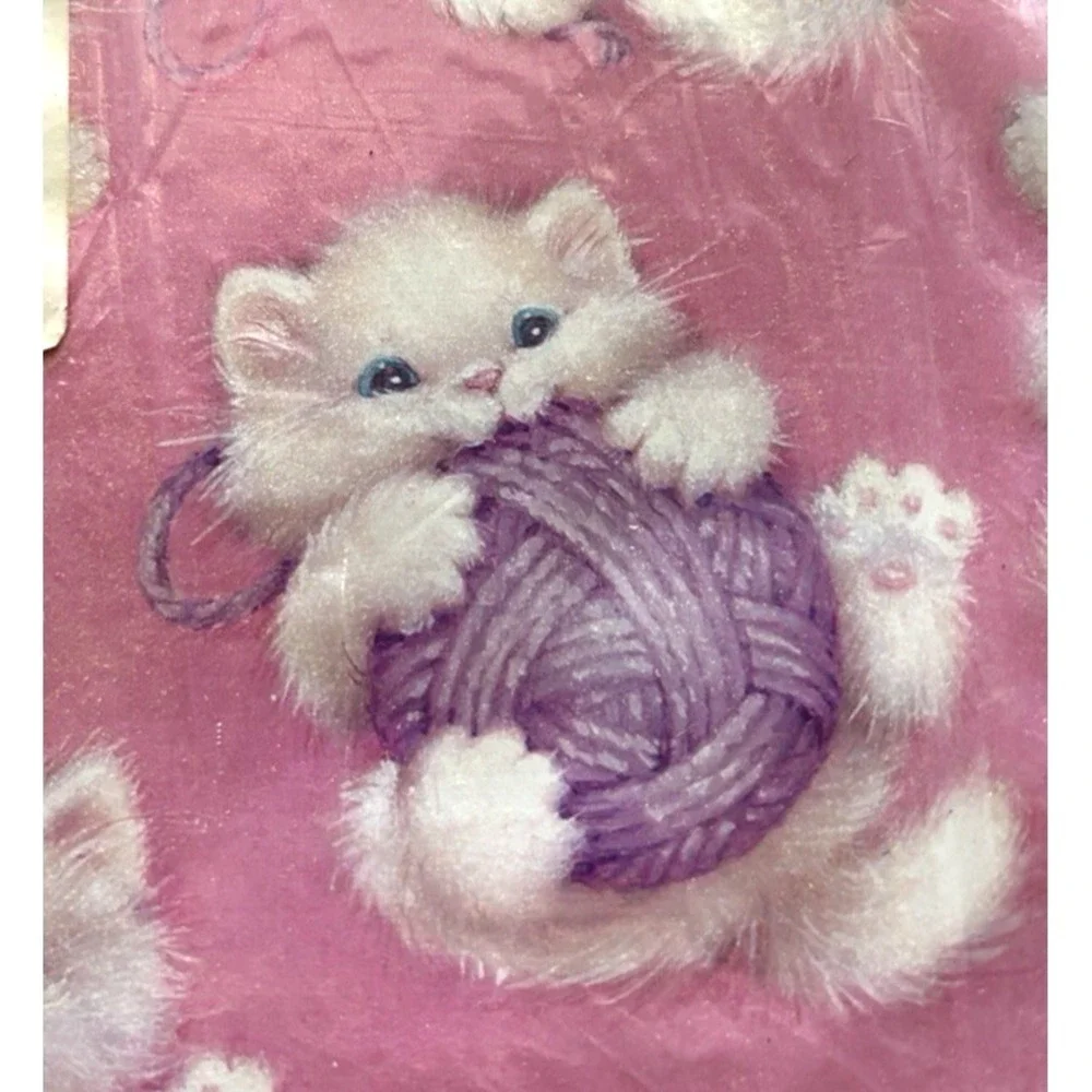 Vtg American Greetings Kitten Cat Gift Wrap NIP One Sheet LOT of 2 Calico White